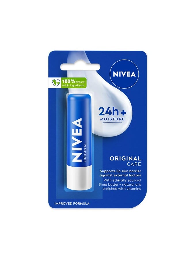 NIVEA Original Care 4.8g Lip Balm|24 H Melt in Moisture Formula|Natural Oils|Nourished Lips,4.8 g (Pack of 1) - Image 2